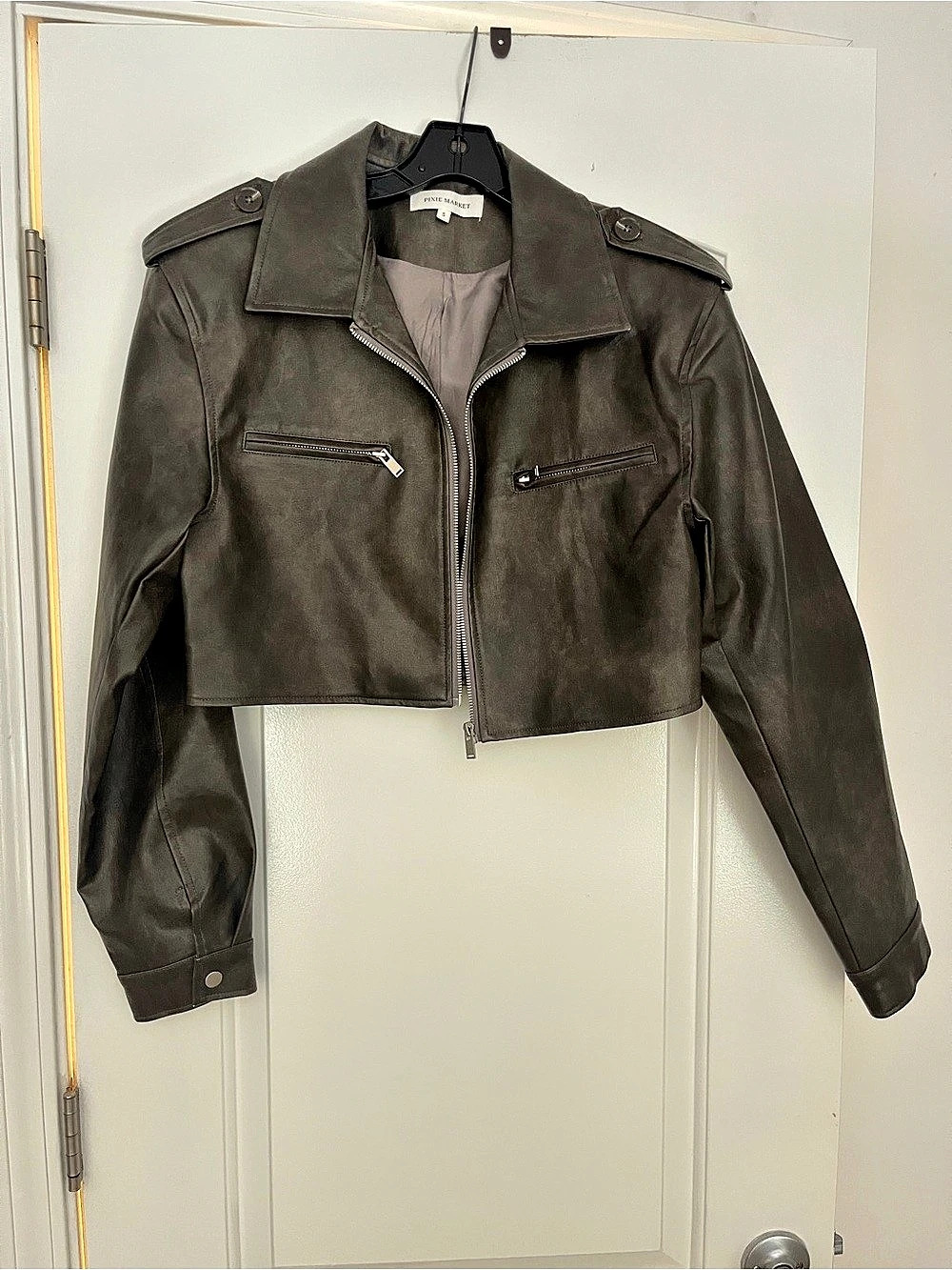 Pixie Market Cropped Moto Jacket in Brown Size Small Like New